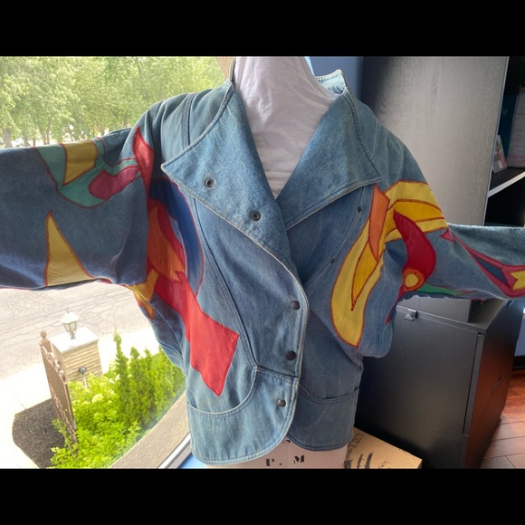 Jackets & Blazers - 💕Host Pick💕 Unique colorful jean and real leather jacket from the 80s